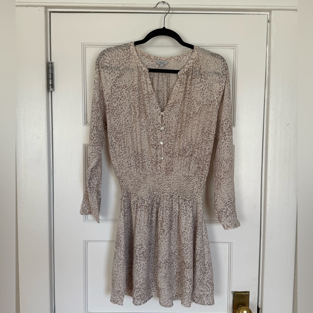Rails Cream Printed Long Sleeve Smocked Waist Dress
